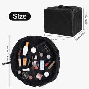 Drawstring Makeup Bag, Large Capacity, Portable Open Lay Flat Bag